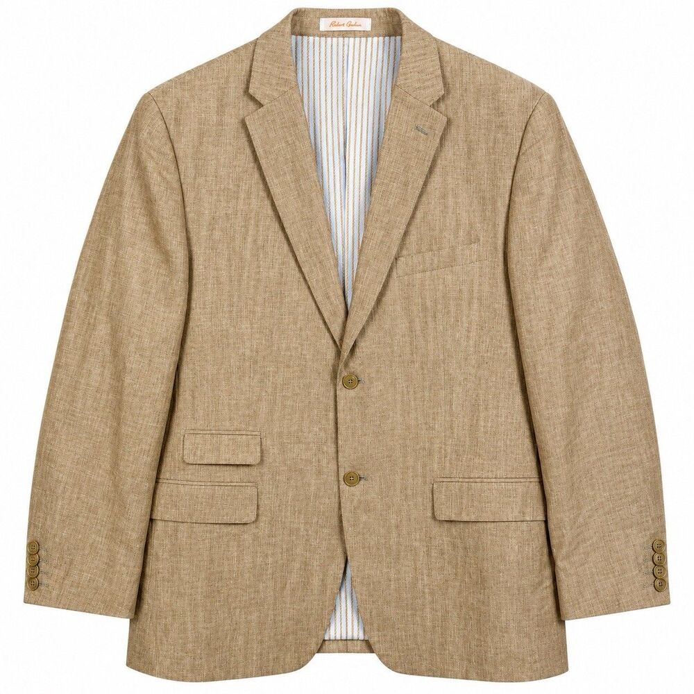Inserch Mens 48R Tan 100% Linen Blazer Sport Coat Italy Summer Lightweight